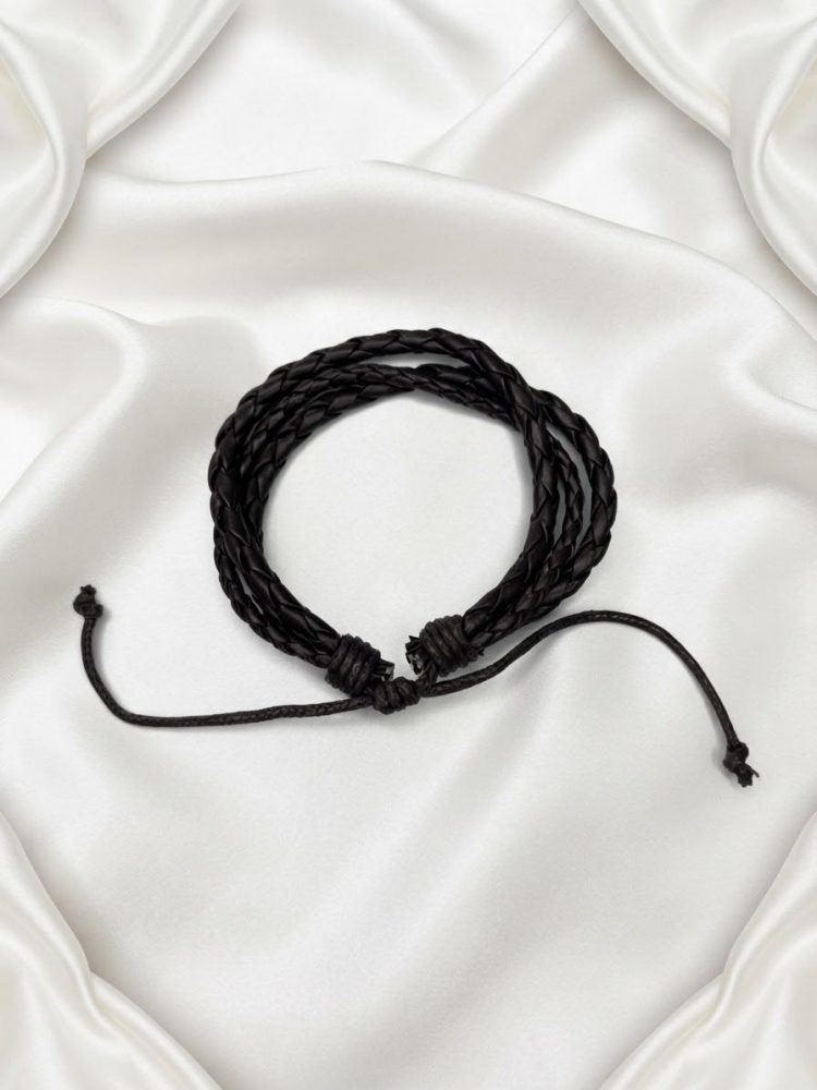 Pulsera Multitira Cuero Trenzado Negro
