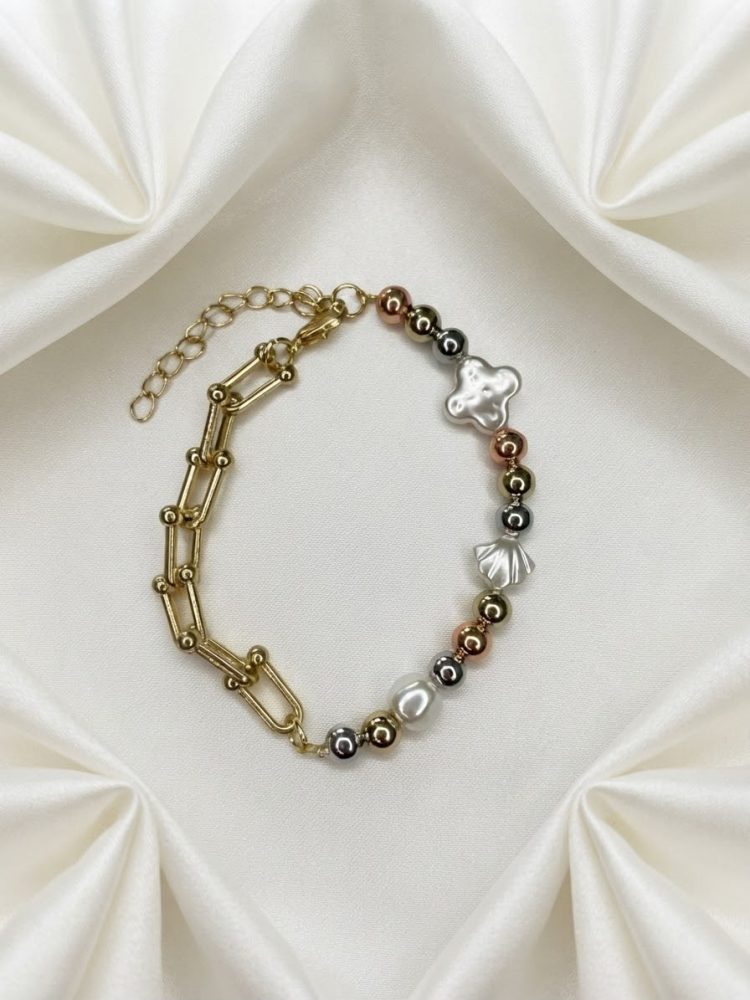 Pulsera Híbrida Eslabones y Perlas con Charms