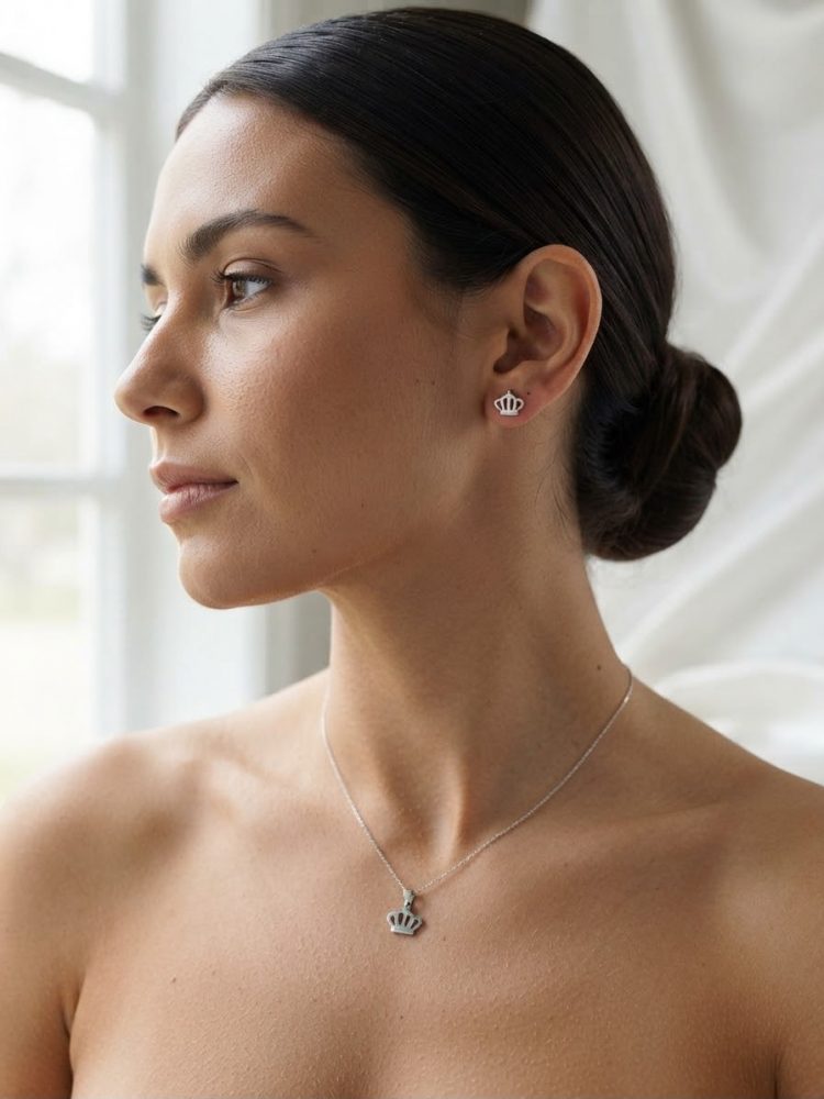Set Dije y Aretes Corona Calada