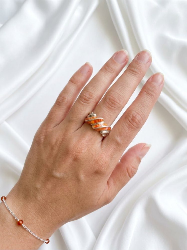 Anillo Espiral Nácar Naranja