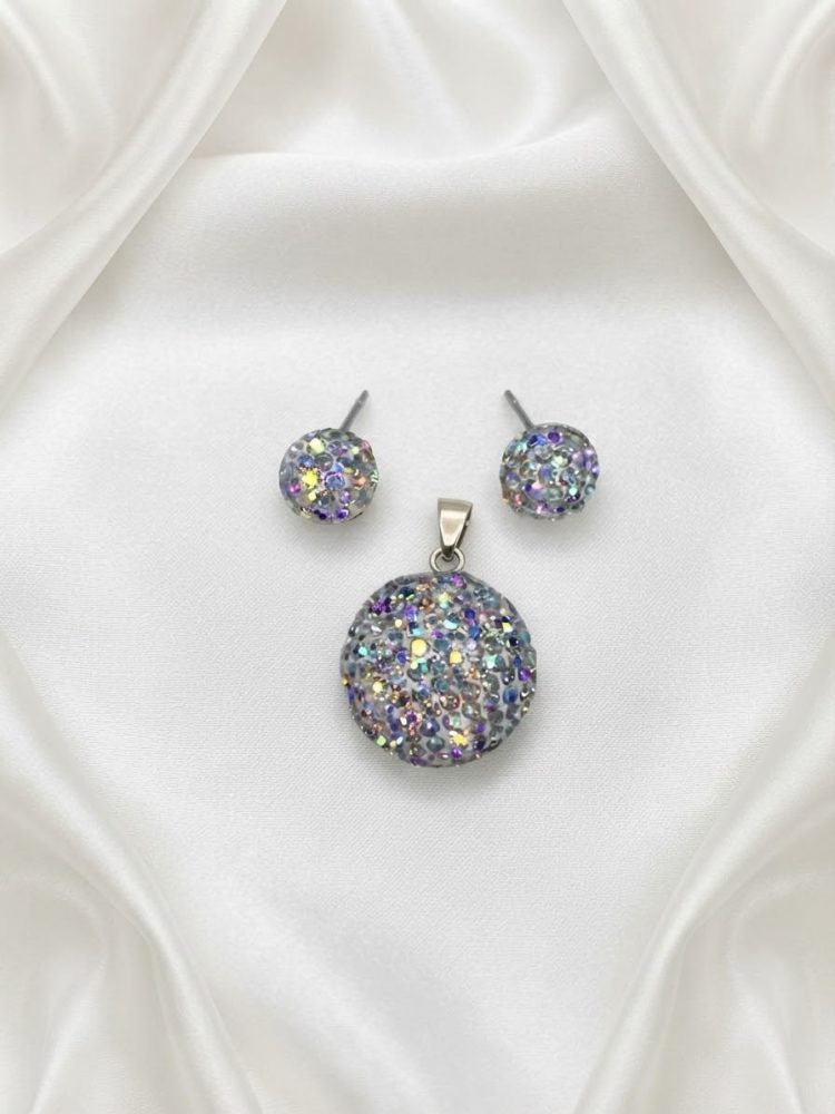 Set Dije y Aretes Esferas Cristal Tornasol