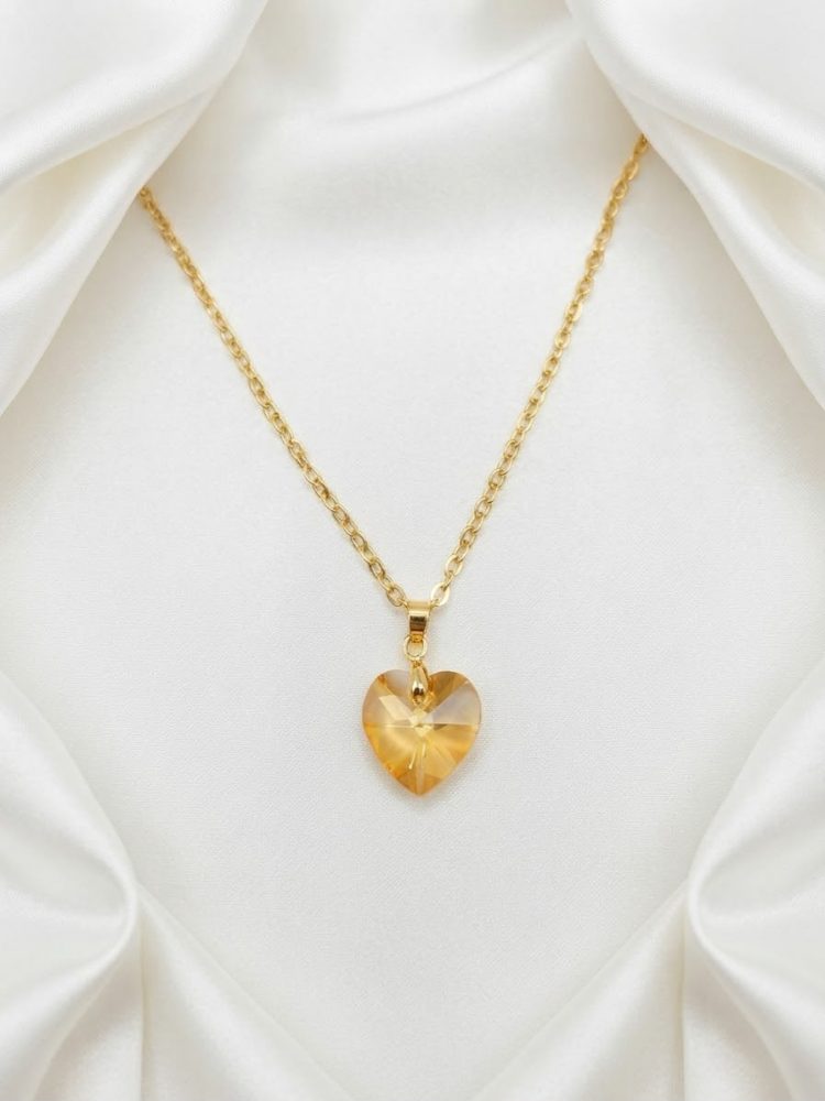 Collar Dije Corazón Cristal Ámbar