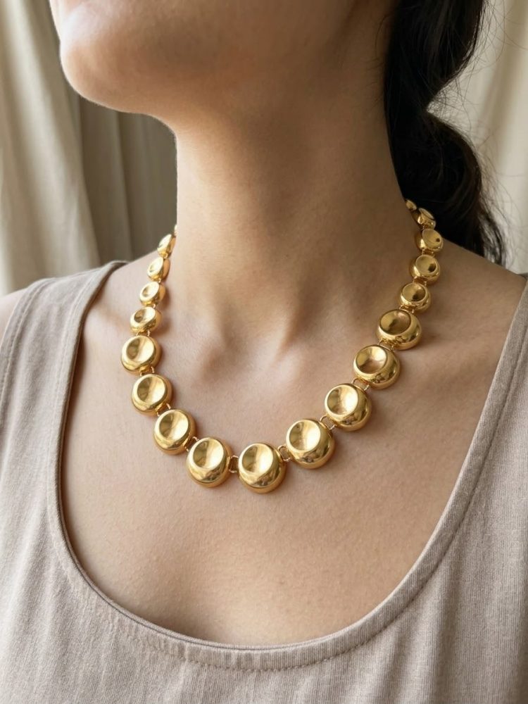 Collar Gargantilla Discos Cóncavos Dorados