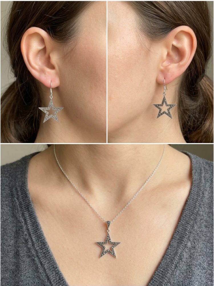 Set de Aretes y Dije Estrella Marquesitas