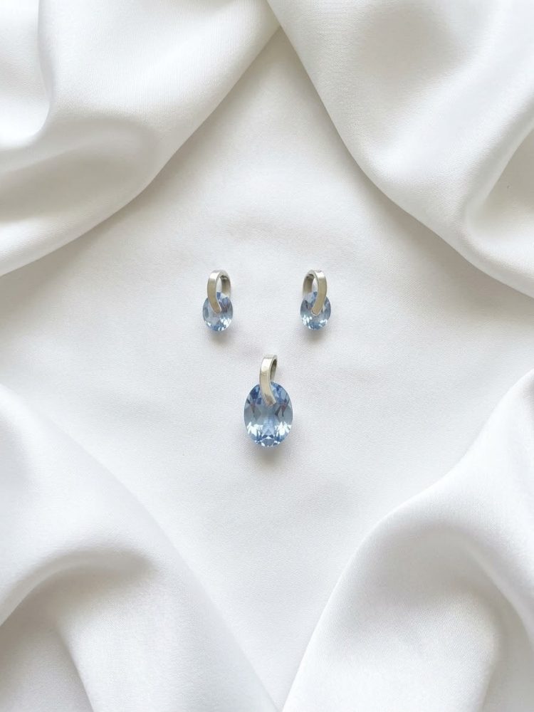 Set de Aretes y Dije Cristal Azul Cielo