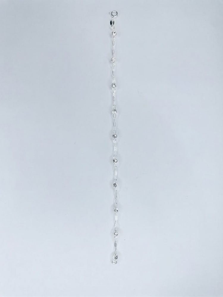 Pulsera Fina Eslabón Alargado con Esferas Diamantadas