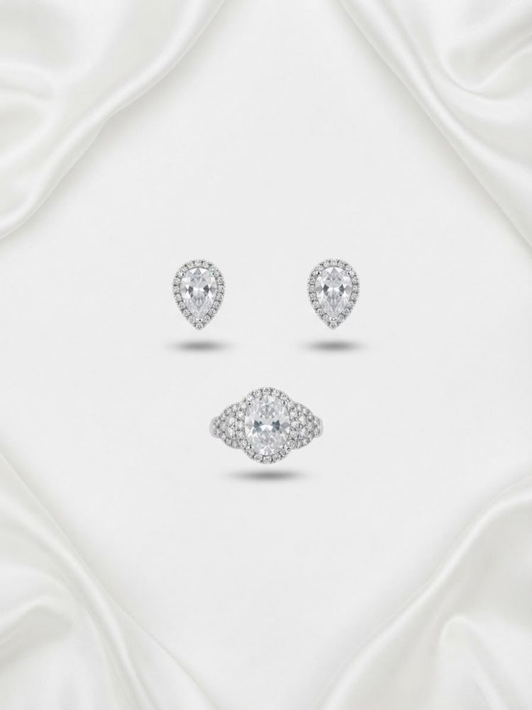 Set de Anillo y Broqueles Gota con Halo