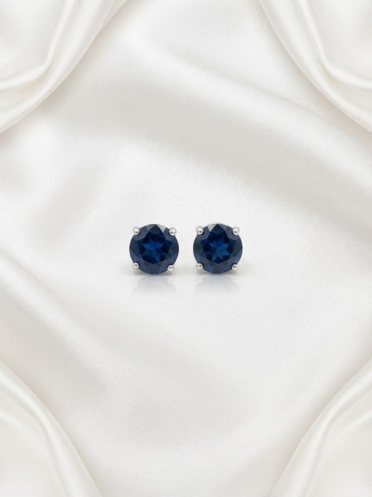 Broqueles Botón Circonia Azul Zafiro