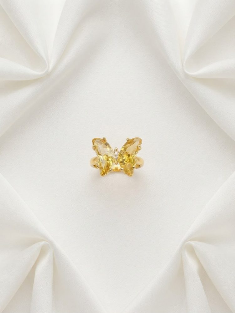 Anillo Mariposa Cristal Amarillo