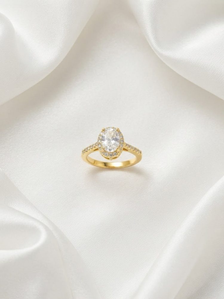 Anillo Ajustable Solitario Óvalo Halo Circonia