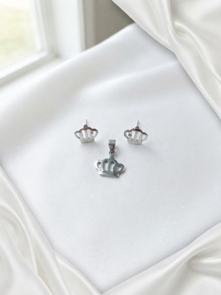 Set Dije y Aretes Corona Calada