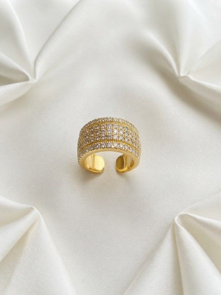 Anillo Ajustable Banda Ancha Pavé Circonias