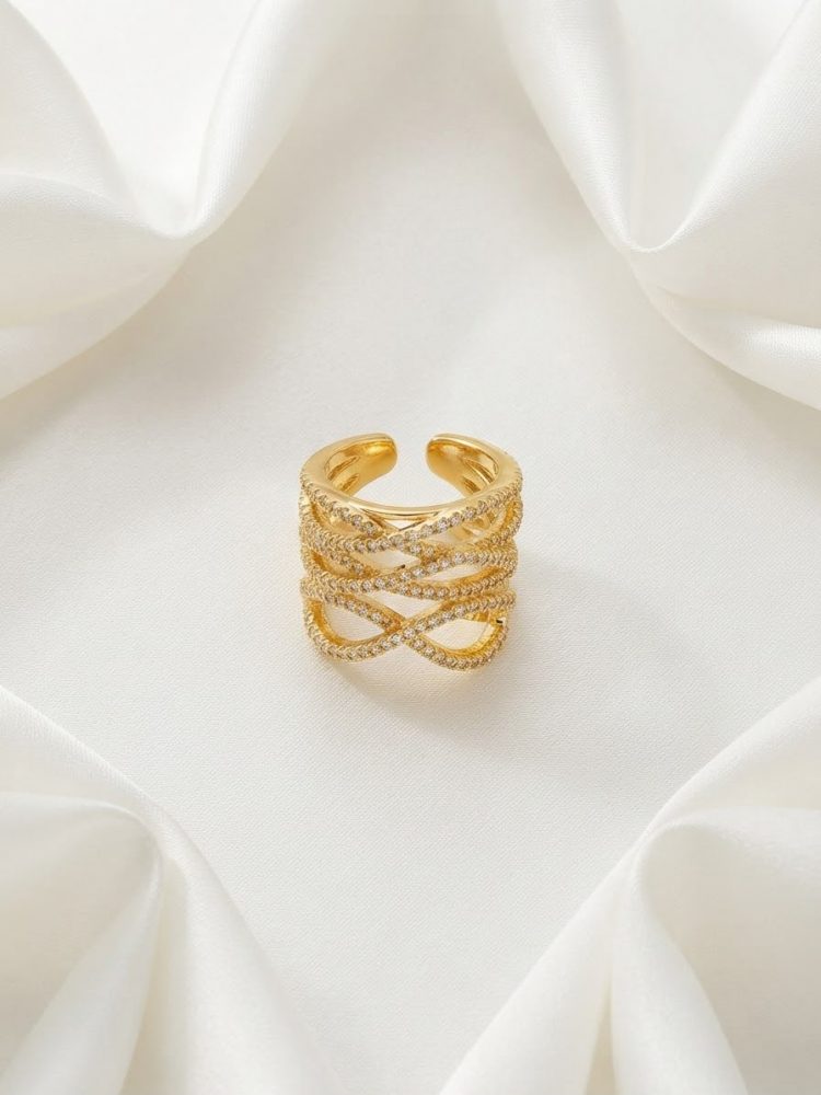 Anillo Ajustable Entrelazado Pavé Circonias