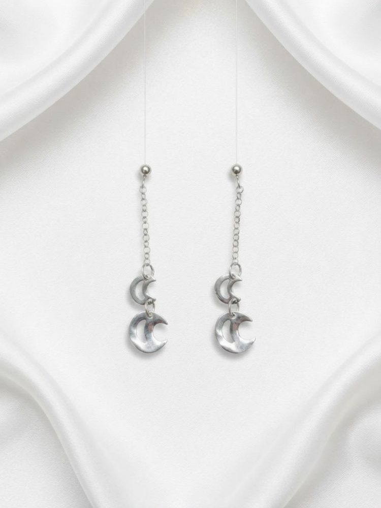 Aretes Colgantes Doble Luna