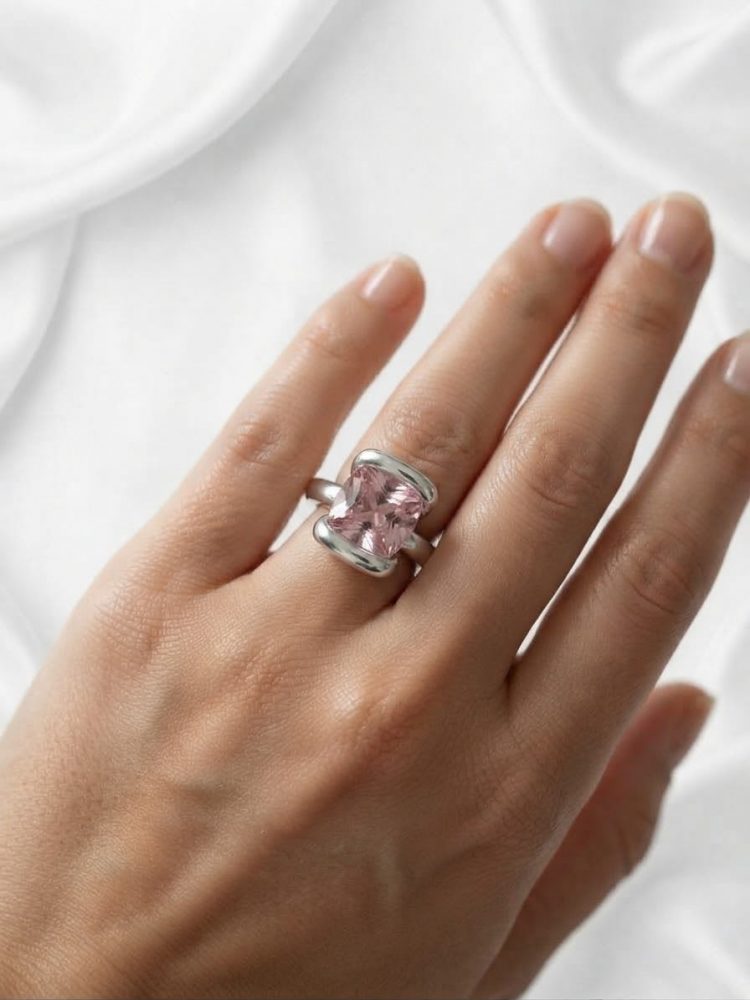 Anillo Gema Rosa Solitario