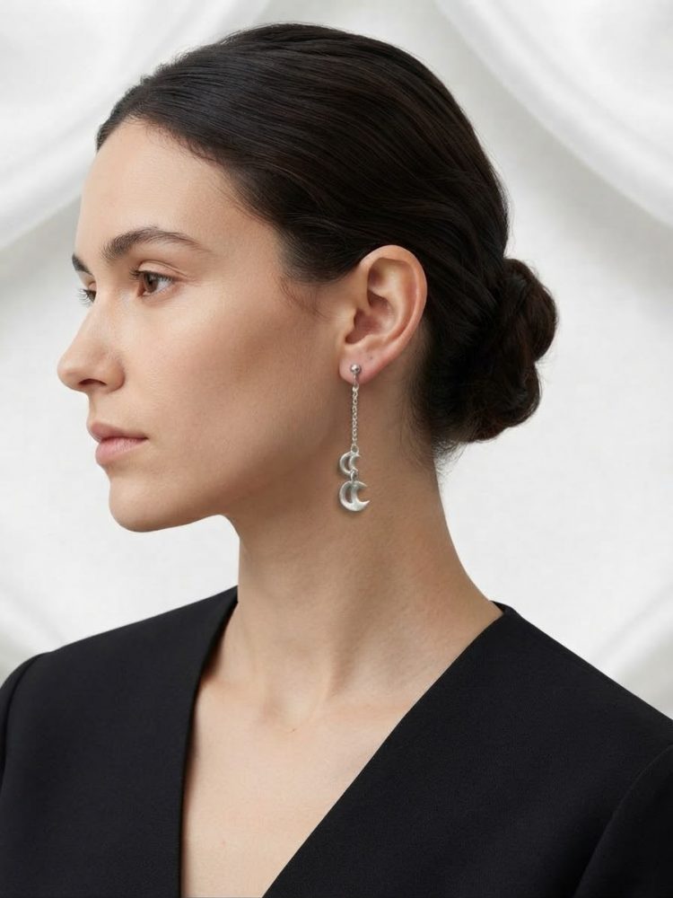Aretes Colgantes Doble Luna