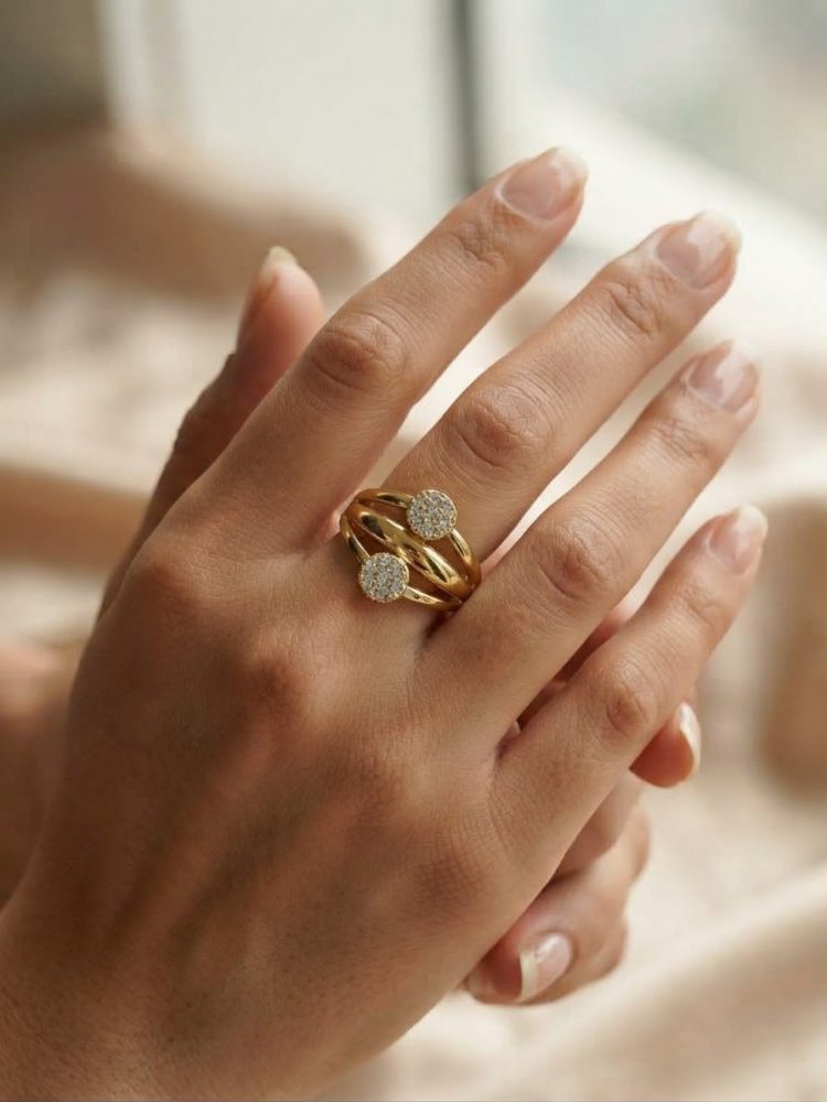 Anillo Ajustable Doble Roseta Pavé