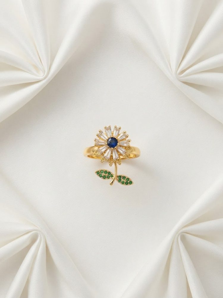 Anillo Giratorio Flor Girasol Circonias Multicolor