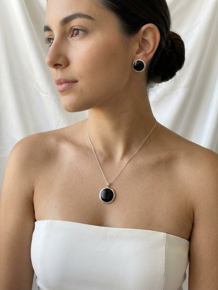 Set de Aretes y Dije Ónix Circular