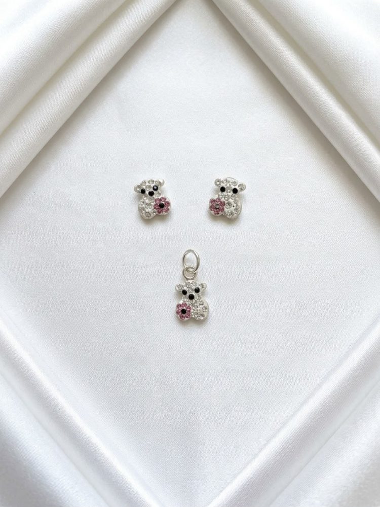 Set de Aretes y Dije Osito Flor