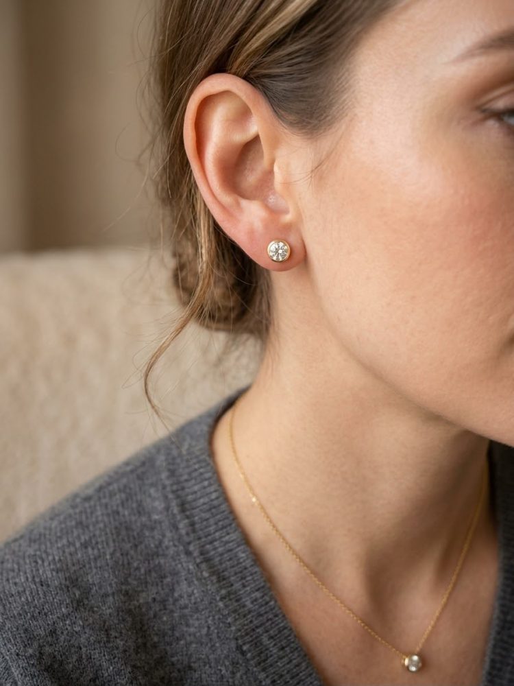Aretes Broquel Circón Solitario Biselado