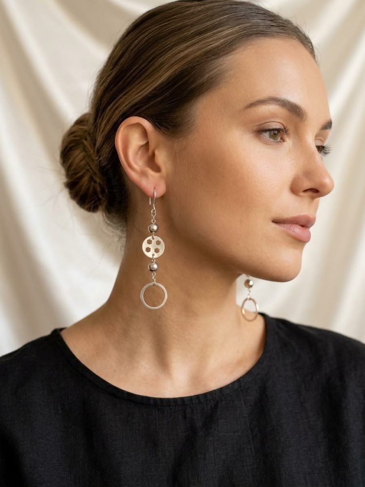 Aretes Largos Articulados Esferas y Aros