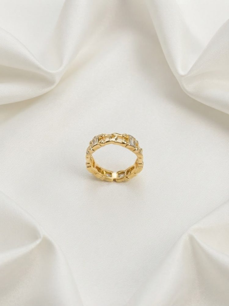 Anillo Ajustable Cadena con Incrustaciones Ópalo