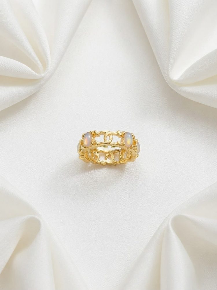 Anillo Ajustable Cadena con Incrustaciones Ópalo