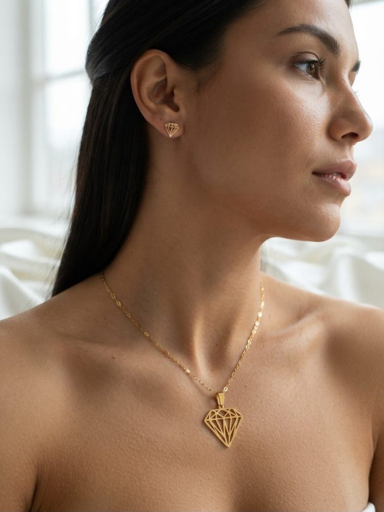 Set Collar y Aretes Diamante Calado