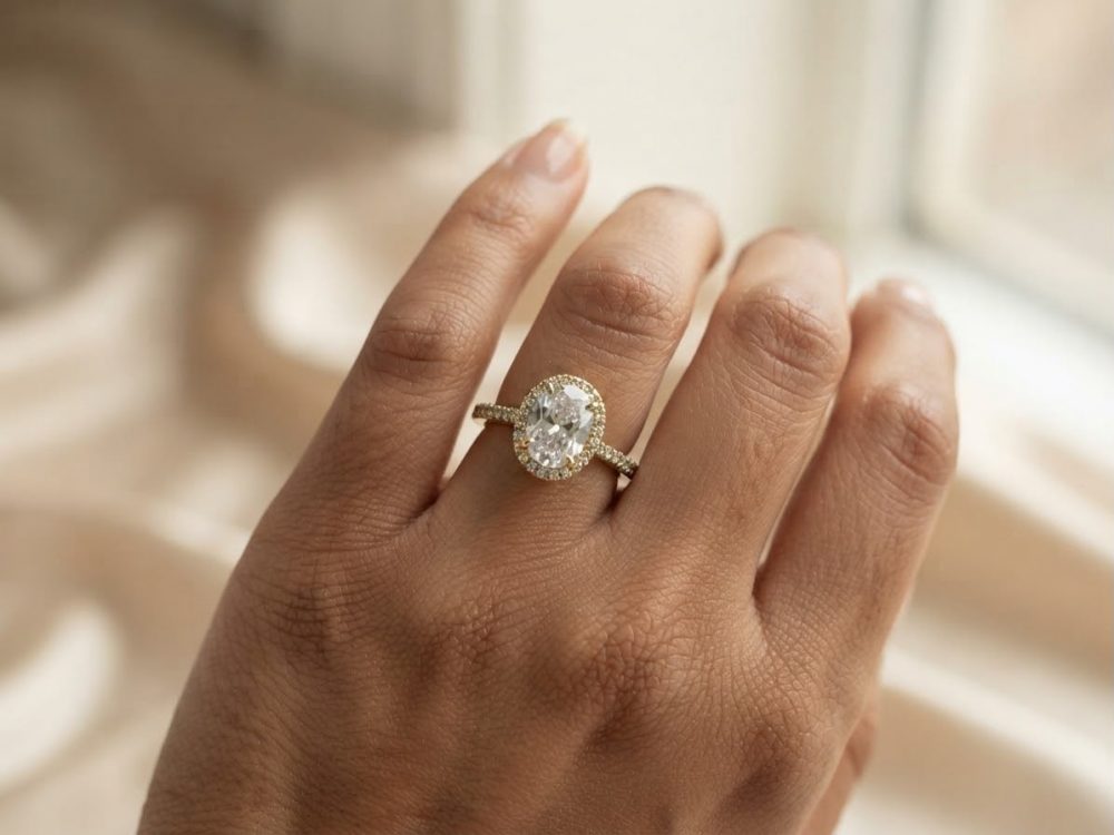 Anillo Halo Ovalado con Circonias