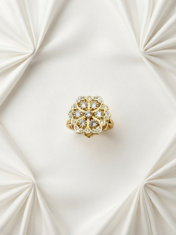 Anillo Giratorio y Ajustable Flor Mándala Circonias