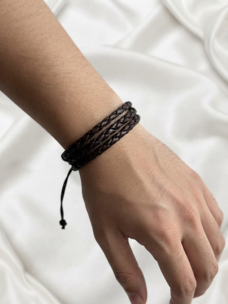 Pulsera Multitira Cuero Trenzado Negro