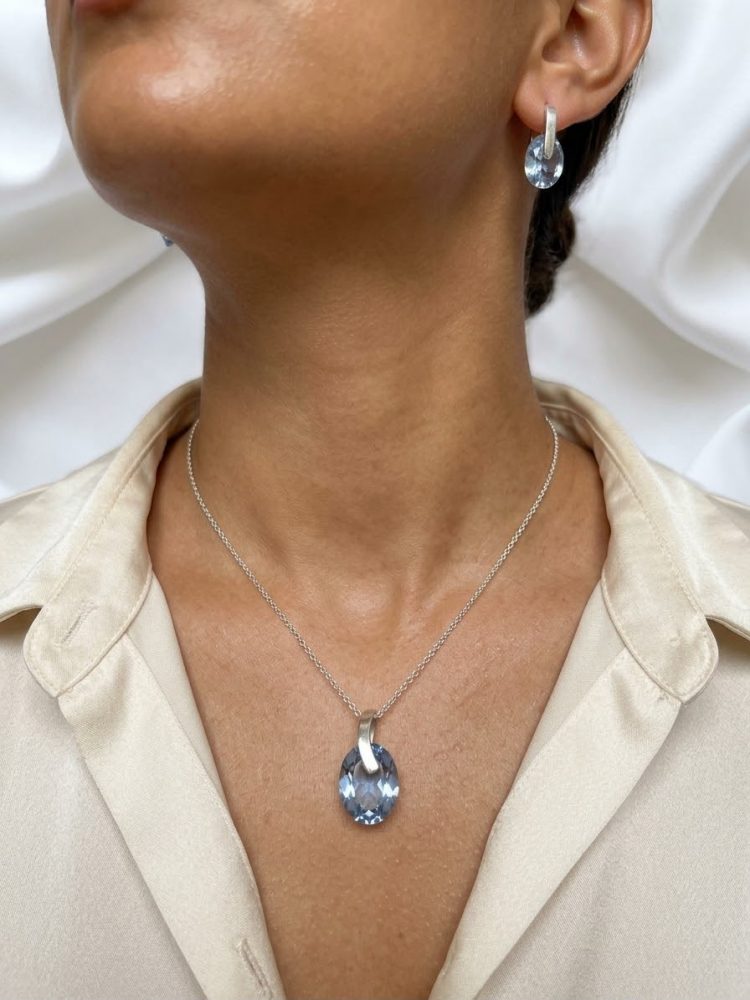 Set de Aretes y Dije Cristal Azul Cielo