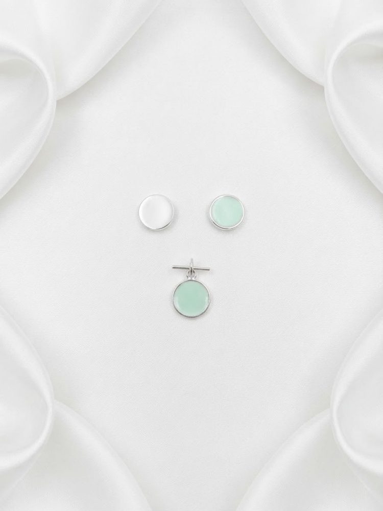 Set de Dije y Broqueles Circulares Verde Menta
