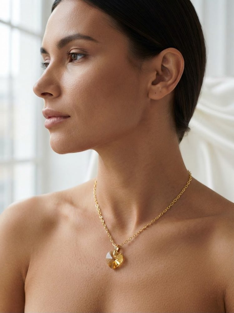 Collar Dije Corazón Cristal Ámbar