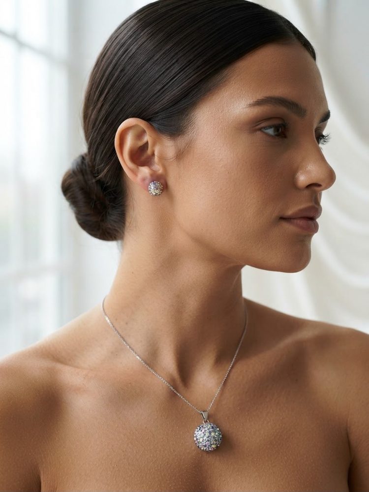 Set Dije y Aretes Esferas Cristal Tornasol