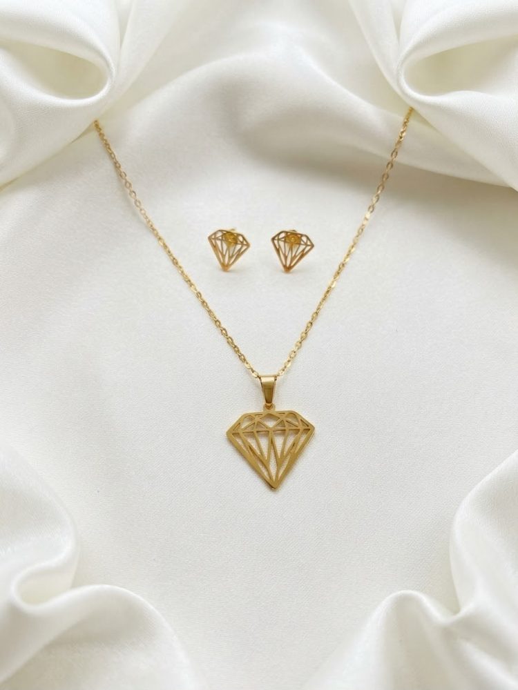 Set Collar y Aretes Diamante Calado