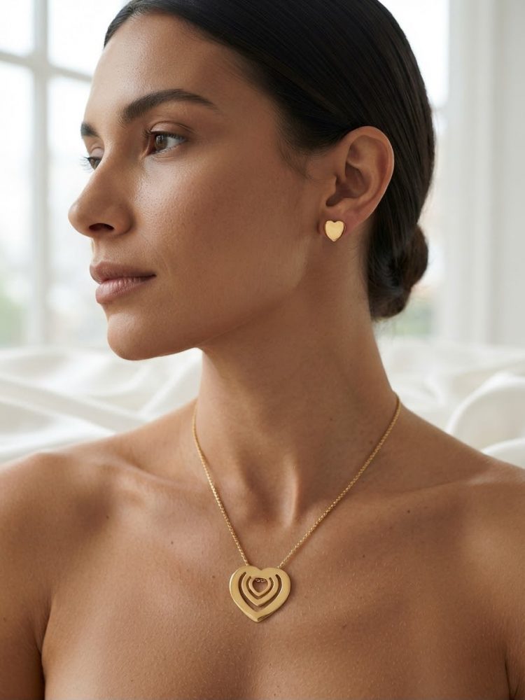 Set Collar y Aretes Corazón Concéntrico