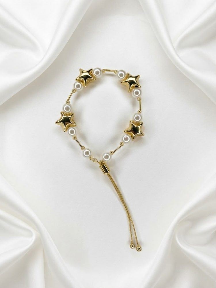 Pulsera Ajustable Estrellas y Perlas