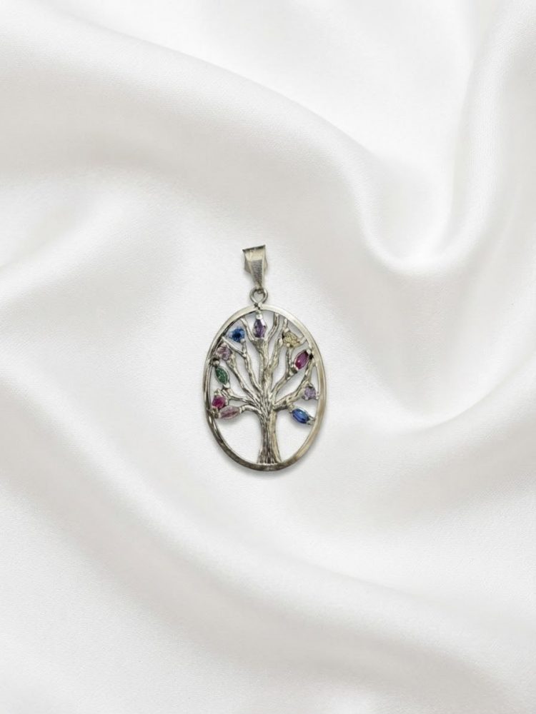 Dije Árbol de la Vida Ovalado con Circonias Multicolor