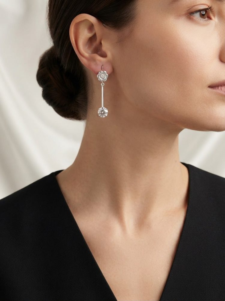 Aretes Colgantes Flor y Circonia