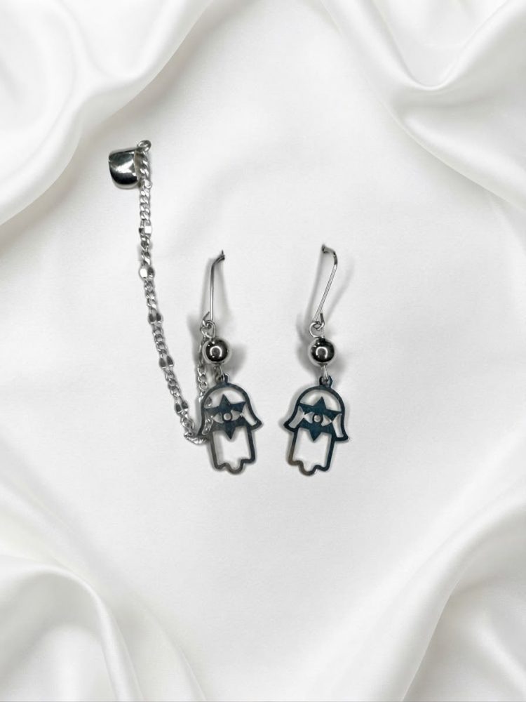 Aretes Mano de Hamsa con Cadena y Earcuff