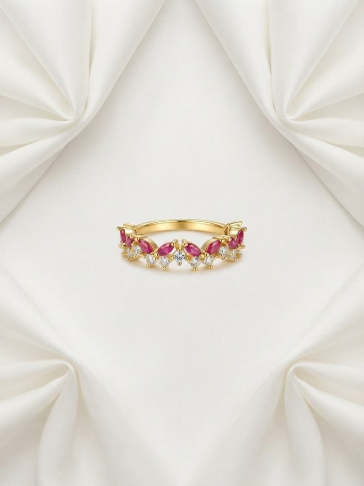 Anillo Ajustable Cintillo Rubí y Circonias
