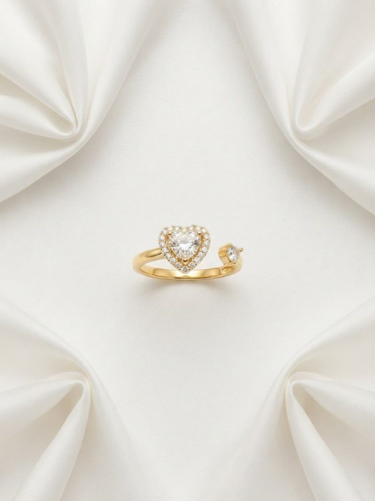 Anillo Ajustable Abierto Corazón Halo y Circonia