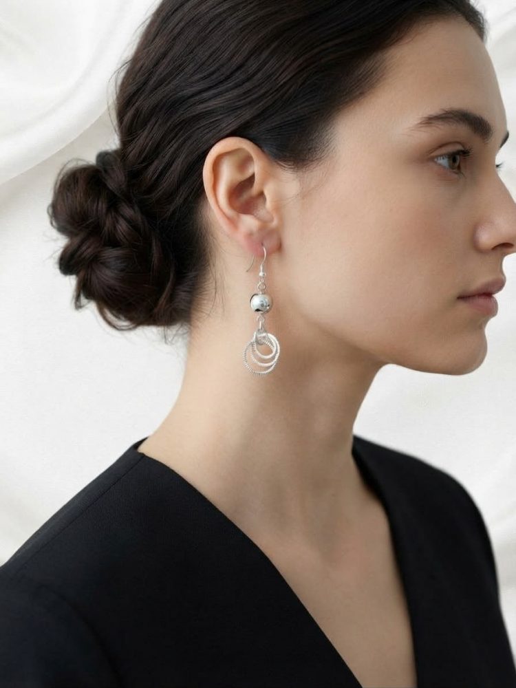 Aretes Colgantes Esfera y Aros Texturizados