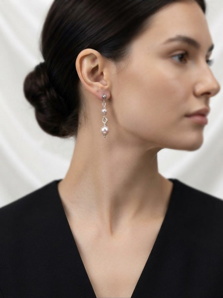 Aretes Colgantes Doble Perla Rosa