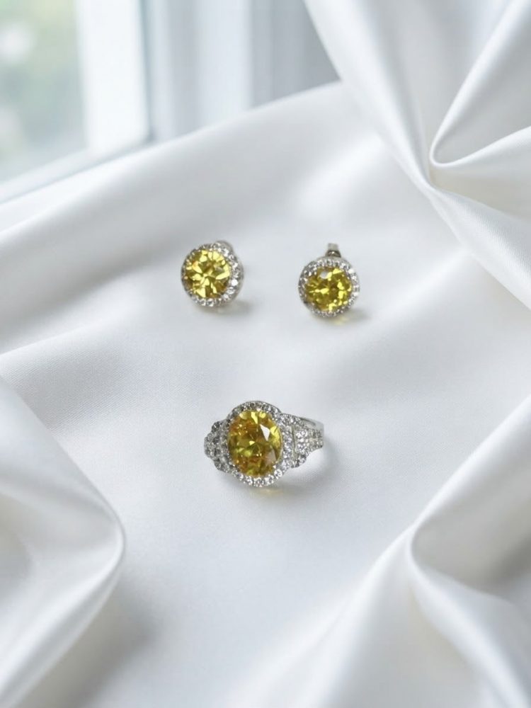 Set Anillo y Aretes Circonia Amarilla